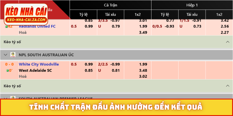 Tính chất trận đấu ảnh hưởng đến kết quả